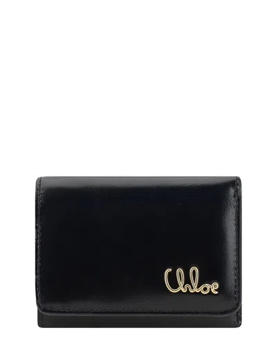 Chloé Chloe Logo Leather Wallet In Black