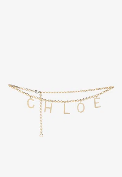 Chloé Logo Lettering Chain Belt In Gold