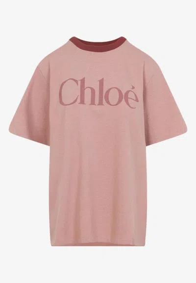 CHLOÉ LOGO LETTERING CREWNECK T-SHIRT