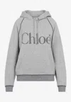 Chloé Cotton Blend Sweatshirt With Drawstring Hood And Logo In Gray