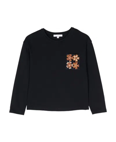 Chloé Logo Long-sleeved Top In Black