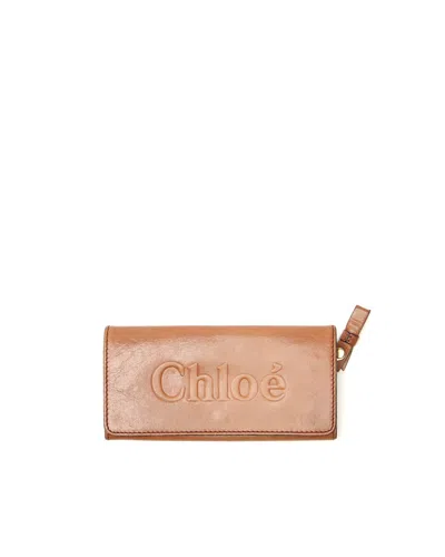 Chloé Logo Long Wallet In Brown