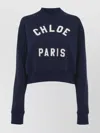 Chloé Blue Crewneck Sweatshirt With Logo Lettering Print In Cotton Woman In Blue