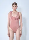 Chloé Maxi Logo Knotted Strap One-piece Swimsuit In Purple