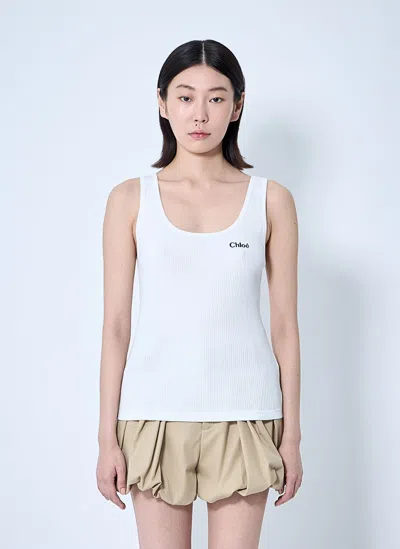Chloé Logo Motif Tank Top In White