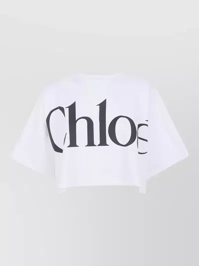 Chloé Logo Oversized Cropped Crew Neck Short Sleeve T-shirt In White
