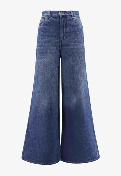 Chloé Logo Patch Boot-cut Jeans In Blue