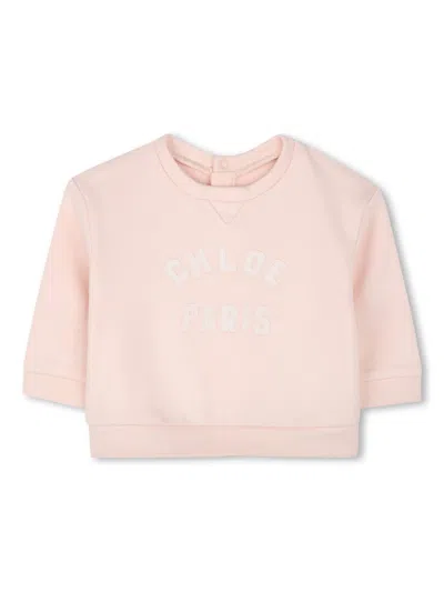 Chloé Babies' Logo-patch Cotton Sweatshirt In Pink