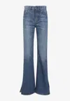 Chloé Women Blue Jeans With Wide Leg And Pendant Charm On The Front In Denim Woman In Blue