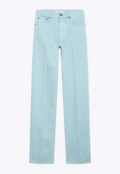 Chloé Logo Patch Straight-leg Jeans In Blue
