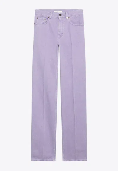 Chloé Logo Patch Straight-leg Jeans In Purple