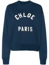 Chloé Blue Crewneck Sweatshirt With Logo Lettering Print In Cotton Woman In Blue