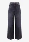 Chloé Logo Patch Wide-leg Faded Jeans In Black