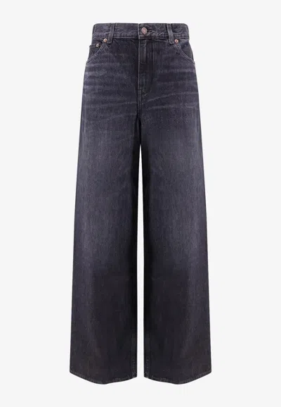 Chloé Logo Patch Wide-leg Faded Jeans In Black