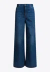 Chloé Logo Patch Wide-leg Jeans In Blue