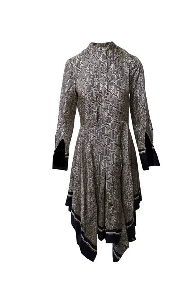 Chloé Chloe Logo Pattern Print Dress In Beige Silk In Gray