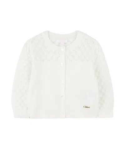 Chloé Logo-plaque Knit Cardigan In White