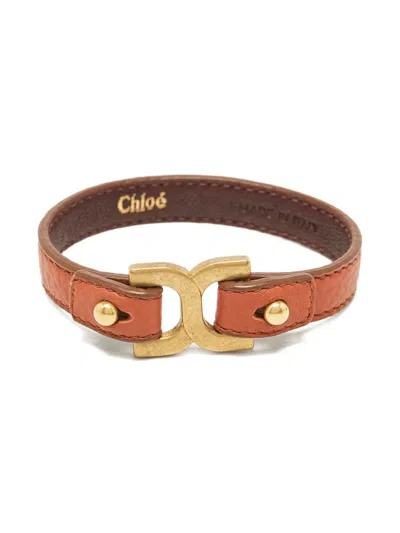 Pre-owned Chloé Logo-plaque Leather Bracelet In Brown