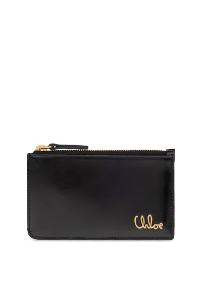 Chloé Monogrammed Leather Card Holder In Black