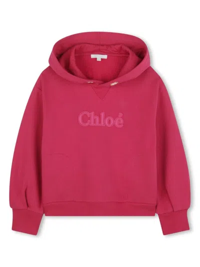 Chloé Kids' Logo-print Cotton Hoodie In Fucsia