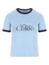 Chloé Short Sleeve Crew Neck T-shirt With Trim In Blue