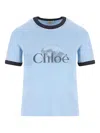 Chloé Short Sleeve Crew Neck T-shirt With Trim In Blue