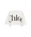 Chloé White Cropped Crewneck T-shirt With Maxi Logo Print On The Front In Cotton Woman In White