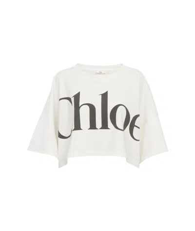CHLOÉ CHLOÉ LOGO PRINTED CREWNECK CROPPED T-SHIRT