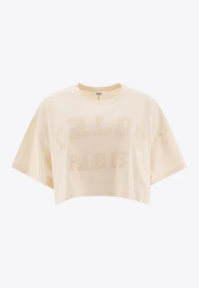 CHLOÉ LOGO PRINT CROPPED T-SHIRT