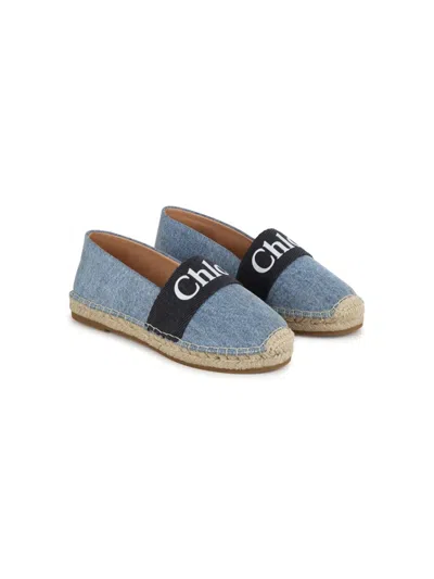 Chloé Kids' Espadrillas Con Logo In Denim Blue