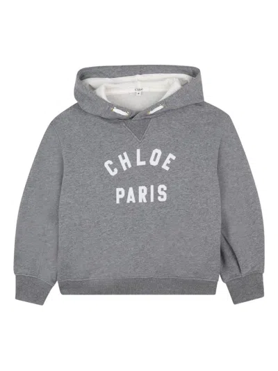 Chloé Logo Print Drawstring Hooded Sweater For Girls In Multi