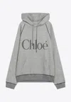 Chloé Hooded Cotton Blend Sweatshirt With Kangaroo Pocket In Gray