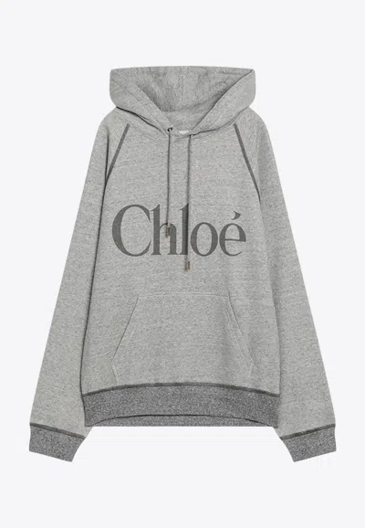 Chloé Logo Print Hooded Sweatshirt In Gray