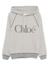 Chloé Hooded Cotton Blend Sweatshirt With Kangaroo Pocket In Gray