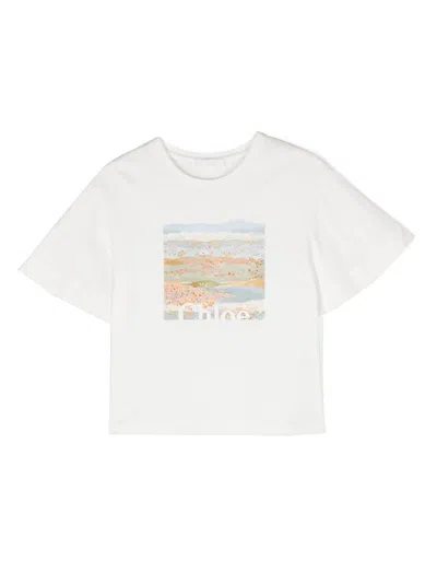 Chloé Kids' Logo-print Organic Cotton T-shirt In Ivory