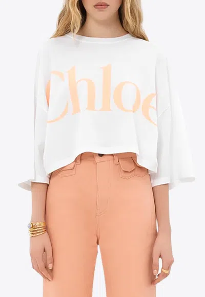 Chloé Logo Print Oversized Cropped T-shirt