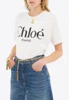 Chloé White Crewneck T-shirt With Logo Print On The Front In Cotton Woman In White