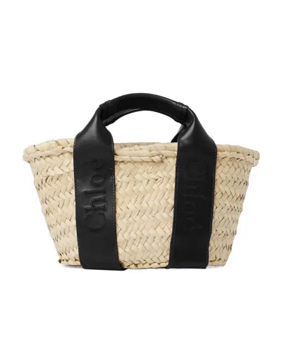 Chloé Logo-print Raffia Tote Bag In Nude