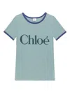 Chloé Logo Print Short-sleeved T-shirt In Blue