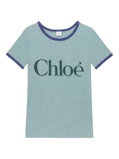 Chloé Logo-print Round-neck T-shirt In Blue