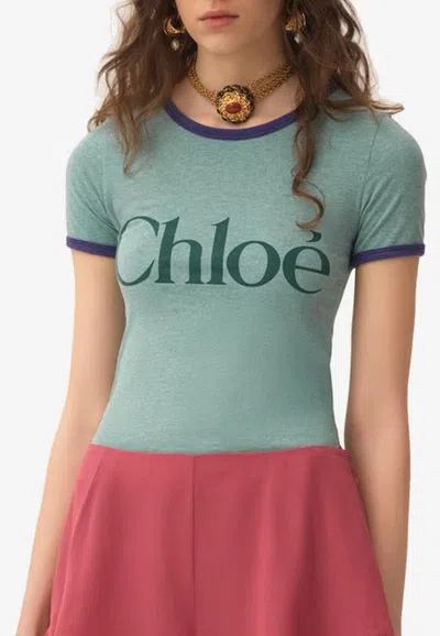 Chloé Logo Print Short-sleeved T-shirt In Green