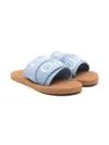 Chloé Girls Denim Logo Sliders In Blue