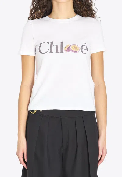 Chloé Logo Print Slim T-shirt In White