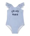 Chloé Baby Logo Striped Swimsuit In Blue