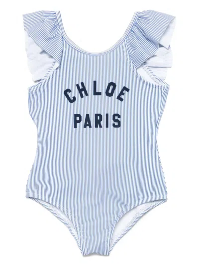 Chloé Kids' Logo-print Swimsuit In Blue