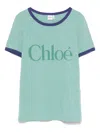 Chloé Green Crewneck T-shirt With Logo Lettering Print On The Front In Cotton Woman In Green