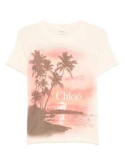 Chloé Graphic Illustration Crew Neck T-shirt In Neutral
