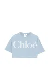 Chloé Kids Logo Cropped Cotton Jersey T-shirt In Blue