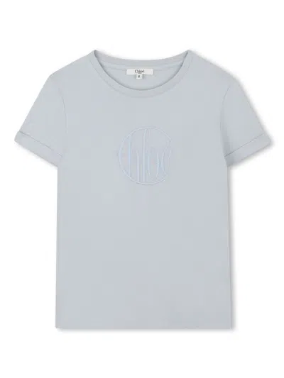 Chloé Kids' Logo-print T-shirt In Blue