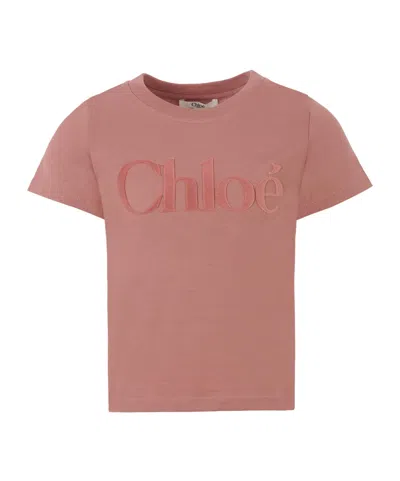Chloé Kids' Logo-print T-shirt In Pink
